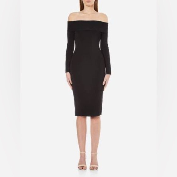 T by ALEXANDER WANG Black Stretch Fitted Off The Shoulder Dress Size Small. - Picture 1 of 7
